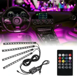 Car RGB LED Light Strip Interior 12 High Brightness Lamp Beads Automotive USB Atmosphere Light Multicolor LED Light Bar 12V