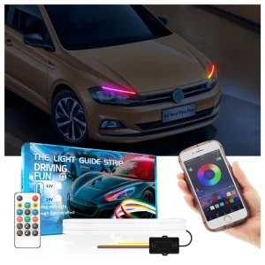 Car Start Scanning Daytime Lamp RGB Flowing APP Blue Tooth Wireless Turn Running Light 12 24V LED Auto Lights Strip