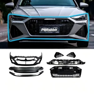 Car Tuning RS7 Look Front Grille Bumper Assembly ACC Front Spoiler Fog Lamp Trim for Audi A7