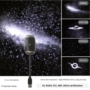 Car USB Galaxy Projector Star Light Starry Sky Atmosphere Lamp for Car Interior Ambient Night Light Auto Roof Star Projector