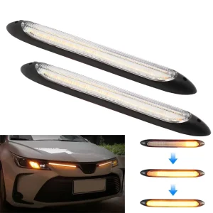 Car White Scan Waterproof Headlight Strip Sequential Light Universal DRL LED Daytime Running Light Flow Yellow Turn Signal