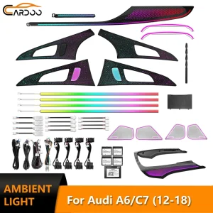Carbon Fiber Car Ambient Lighting for Audi A6 Avant C7 Interior Light Panel Speaker Cover Upgrade Accessories