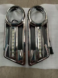Chrome Fog Light Trim with LED Strip for Toyota Coaster Front Bumper Fog Lamp Housing