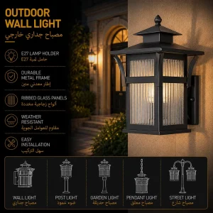 Classic Outdoor Wall Lantern with Reeded Glass Panels for Villa Garden Lighting
