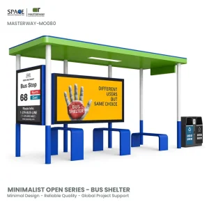 Colorful City Bus Shelter with Dual Trash Bin and Dual Advertising Light Box