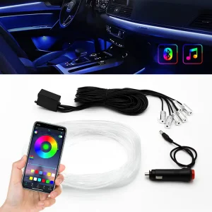 Colorful LED Fiber Optic Ambient Light for Car Interiors Atmosphere Lamp with Music Phone APP Auto Interior Lighting