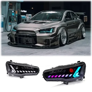 Colorful RGB LED Headlights For Mitsubishi Lancer EX EVO X Projector IP67 Waterproof 6000K DRL Sequential Turn Signal
