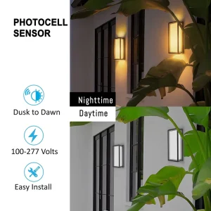 Commercial 12″ 5CCT Selectable LED Wall Sconce 15W 1200LM IP65 Waterproof Aluminum Outdoor Wall Light ETL for Entryway Patio