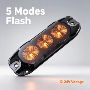 Compact 3 LED Amber Red Blue Warning Light 8W 12-24V Multi Function 5 Mode Flashing Strobe for Off Road 4×4 SUV UTV Trucks