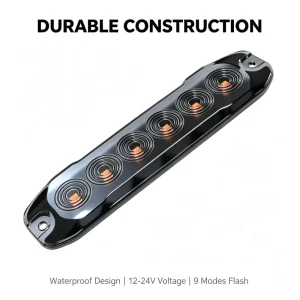 Compact 6 LED Strobe Warning Light with 9 Flash Patterns 10W 12-24V Surface Mount Auxiliary Lighting for Off Road 4×4 UTV