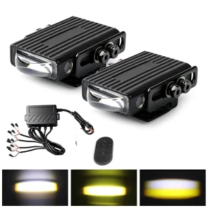 Custom Flowing Animation Remote Controlled 3inch LED Car Fog Light Grille Mount Ultra Slim Auxiliary Lamp Spot Dual Color Beam