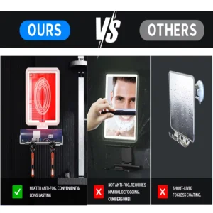 Custom OEM LED Wall Mounted Bathroom Square Anti Fog Shower Mirror with 3 Color Dimmable Lights Single Sided Mirror