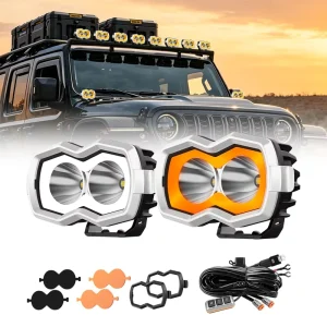 Customized Overland 4X4 Off Road Ditch Hood Light LED A-Pillar Hood Dual LED Lights Pods for 4X4 UTV ATV Trucks