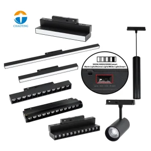 DC 48V Magnetic LED Track Light System Custom Dimmer Switch 3-Color Temperature (3000K-6000K) Magnet Rails Aluminum Construction