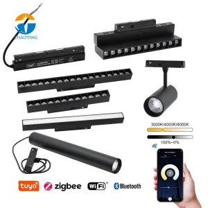 DC48V Magnetic LED Track Spotlight System with Smart Tuya Zigbee WiFi 2.4G Dial Up Switch CCT Adjustable & Dimmable COB Lighting