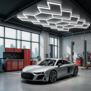DIY Geometric Design Car Showroom Light 6500K Dimmable LED Garage Lamp for Auto Repair Detailing Workshop