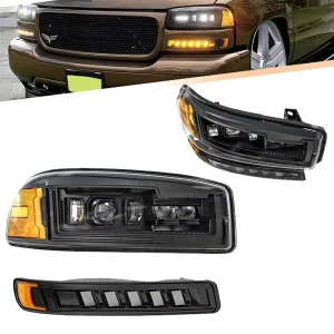 DOT Approved LED Projector Headlights for GMC Sierra 1500 2500 HD 3500 GMC Yukon XL with Turn Signal DRL Side Marker