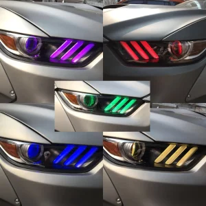DRL RGB 多色 LED 灯板日间行车灯红蓝 RGBW 魔眼灯泡适用于福特野马 2015-2017 款