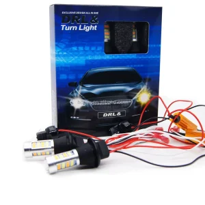 DRL T20 42SMD 双色发光二极管 Canbus 灯泡 无错误汽车发光二极管 DRL 带黄色转向灯