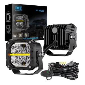 DXZ3C03 High Brightness 3 Inch Square Cube LED Pods Amber Backlight Off Road Driving Fog Lights for Trucks SUVs Forklifts