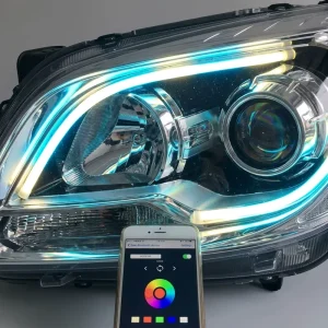 Daytime Running Light Turn Signal Brake Flow Multi mode Magic Color Water Flow Light RGB Guide Light Bar Led Headlight Strip APP