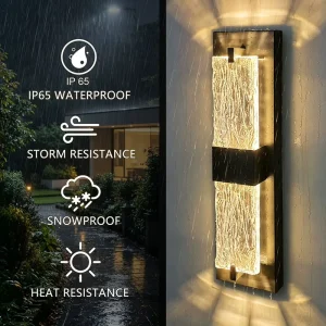 Decor LED Wall Lamp 12W Water Ripple Glass 100 277V 800LM Long Lifespan 16 Inch Aluminum Outdoor Wall Sconce