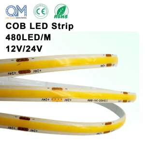 Dimmable Dotless COB LED Strip Light 12V 480LEDs/m Flexible Tape for Bedroom Ambient Lighting