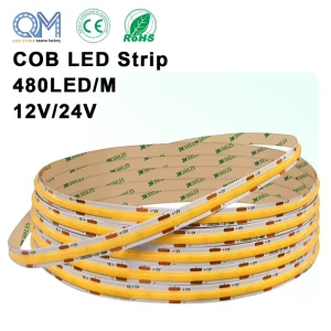 Dotless COB LED Strip Light 12V 24V 480LEDs/m 3000K Warm White Flexible Tape for Mirror Lighting