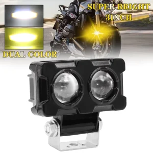Dual Color 12V LED Motorcycle Headlight White Yellow Off Road 4X4 ATV Car Fog Driving Work Light Modified Moto Lighting System