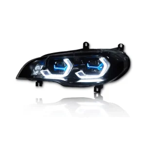 Dual Color Golden Eye DRL LED Projector Headlight Assembly for X6 E71 Turn Signal Plug Play Auto Parts 12V