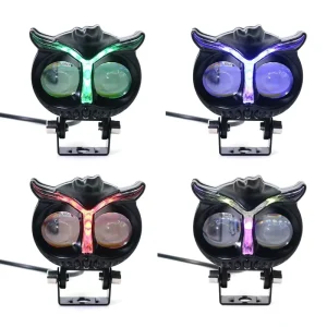 Dual Color Motorcycle Lighting System Multi Mode Auxiliary Spotlight Fog Light Owl Design LED Running Light 2 Lens Projector
