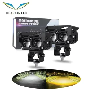 Dual Color Motorcycle Spotlights LED Projector Lens Motorcycle Spotlight Double Lens LED Work Light Yellow White Color Headlight