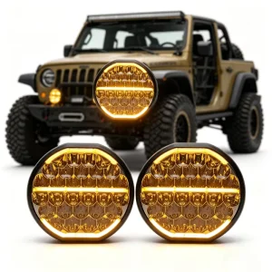 Dual-Color Round LED Work Light with Amber Halo, 7 Inch High-Power Off-Road Driving Lamp for SUV & ATV Factory