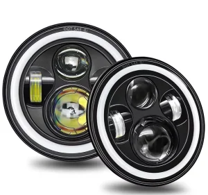 Dual-Color Seven-Inch LED Headlights Lens Light Band Design White Yellow Horse-Drawn Car Essential Auto Exterior Modification