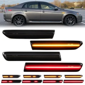 Dynamic 4pcs LED Side Marker Signal Lamps for Acura TL 08-20 Repeater Fender Red Amber Front Rear Indicator Lights