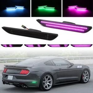 Dynamic LED Side Marker Lights for Ford Mustang Smoke Lens Rear Fender Bumper Sequential Signal Blinker Lamp