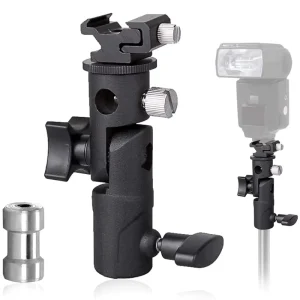 E Type Metal Sturdy Swivel Adjustable Camera Flash Mount Light Stand Bracket for Speedlite Umbrella Tripod Photography Accessory