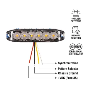 E-mark 6LED Flush Mount Warning Light 3W Per LED IP67 Memory Function 12-24V Truck Bumper Auxiliary Light