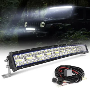 E mark CE 12v 24v 3 Row LED Driving Light Bar 9D 130W 195W Offroad Lightbar Curved 22inch LED Light Bar for Pickup