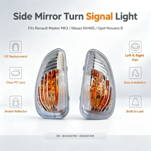 E mark Turn Signal Lamp For RENAULT MASTER NISSAN NV400 OPEL MOVANO Rearview Mirror Lamp OE 261650223R 261603141R 95508975