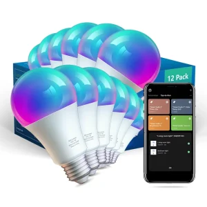 E26 A19 RGB 12 Pack 9W 800 LM WiFi Bluetooth Alexa Google Control Dimmable LED Smart Bulbs
