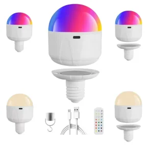 E26 Rechargeable Led Bulb Remote Control with Type C Port 2000 to 6000 MAh Detachable Lamp Base and Bulb Body 12RGB Colors