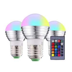E27 E14 RGB Color Changing LED Globe Bulb 3W Wide Voltage AC85 265V Infrared Remote Dimmable Spherical Lamp for Household