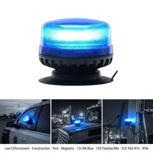 ECE R65 Standard 120 Flashes Micro Beacon Magnetic Base 12PCS 3W High Power LED IP66 12-24V Industrial Vehicle Light
