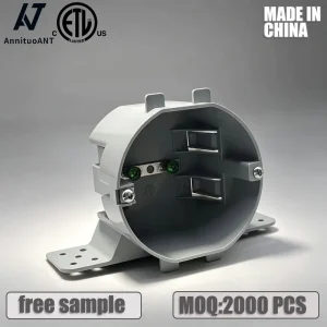 ETL Listed Grey PVC Round New Work Ceiling Box with Mounting Brackets and Cable Clamps for Residential Lighting Projects