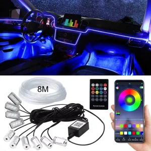 El Neon Wire Rgb Led Car Interior Strip Ambient Light Fiber Optic Wireless Atmosphere Light With App Control for Car Decoration