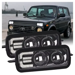 Emark Approved LED Daytime Running Lights for Lada Niva Front LED Car Light with Turn Signal Lights for Lada Niva 4X4