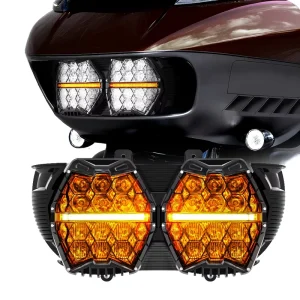 Emark DOT Approved Dual LED Daytime Running Light Headlamp Sealed Beam Headlight for Harley Road Glide Front