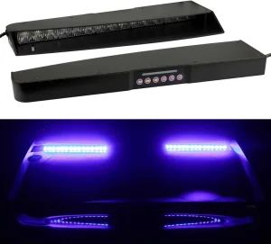 Emergency Hazard Warning Strobe Light Bar Kit 2-15 LED Visor Lights Interior Upper Windshield Blue Split Mount