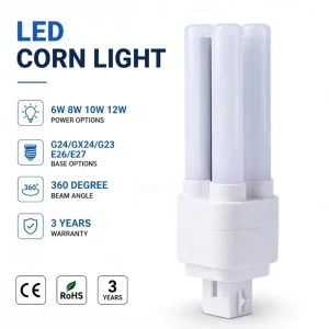 Energy Saving 360° LED Corn Bulb Replacement 6W 8W 10W 12W LED Corn Light 3CCT Adjustable with G23 G24 GX24 E26 E27